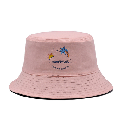 58cm Reversible Bucket Hat Casual Custom Logo Bordir Warna Pink