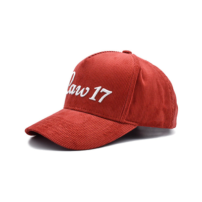 Corduroy Fabric 5 Panel Structured Sports Baseball Cap Snap Back Hats Dengan 3D Puff Embroidery