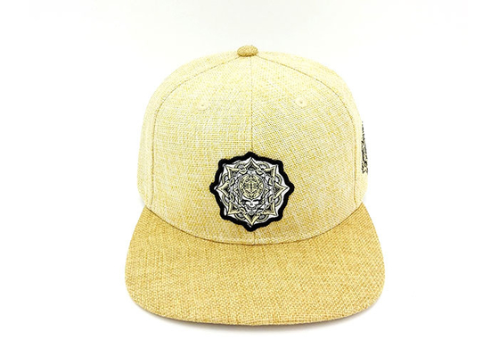 Topi Snapback penuh datar kuning serat tanaman kering dan bernapas cocok untuk musim panas