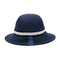 Kain Katun Outdoor Unisex Flat Brim Bucket Hat Warna Biru Logo Kustom