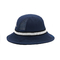 Kain Katun Outdoor Unisex Flat Brim Bucket Hat Warna Biru Logo Kustom