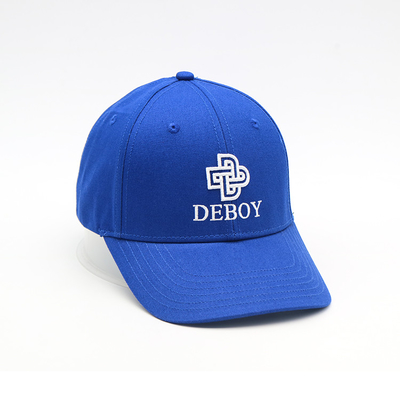 6 Panel Topi Bisbol Bordir Biru Datar 3D 100% Cotton Twill Curved Brim Hat