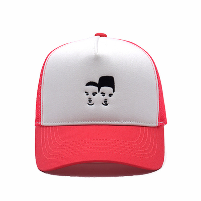 White and Pink Human Head Cotton Trucker Mesh Cap Bordir Logo