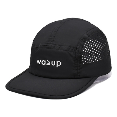 5 Panel Camper Hat dengan Sports Mesh Sweatband dan Flat Brim Shape Laser Cutting Panel