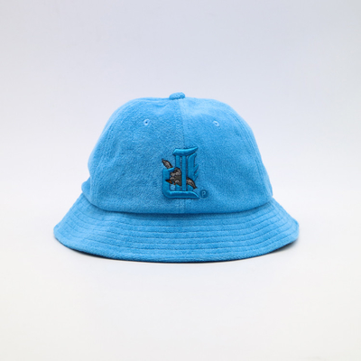 Custom Terry Cloth Bucket Hat Wide Brim Casual and Fashionable Style Logo bordir 3D khusus