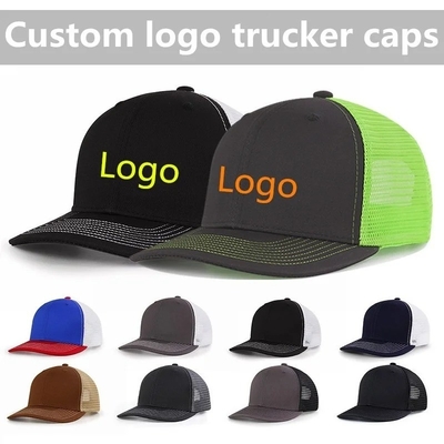 Custom Pre Curved Mesh Hat Cotton Trucker Cap dengan Snapback Plastik