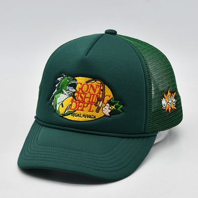 Custom Embroidery 5 Panel Foam Trucker Caps Kualitas Tinggi Tali Trucker Cap dengan Logo