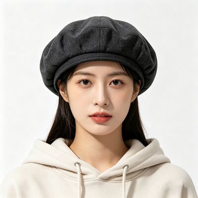 Topeng Beret Gray Kelasik dengan Beret Padded Beret Cap Wool Blend Fabric untuk kenyamanan dan daya tahan