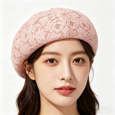 Vintage Pink Lace Beret Floral Pattern Beret bernafas Cap dengan dan Elegant Daily & Party Headwear