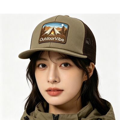 Light Olive Green trucker cap featuring a curved brim customizable colors perfect for team uniforms company branding and casual wear
