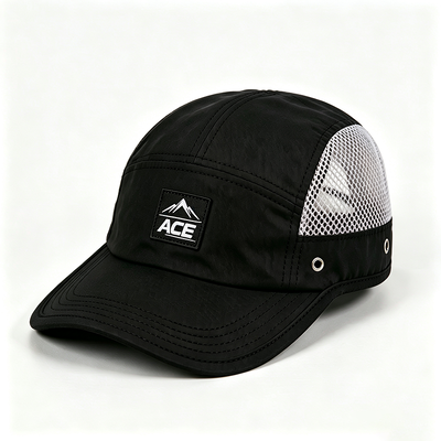 Topi Camper 5 Panel Pita Penahan Keringat Jaring Olahraga dengan Pinggiran Datar dan Satu Ukuran Cocok untuk Semua Desain