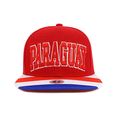 Adjustable 100% Cotton Sports Red Flat Brim Snapback Hats 3D Bordir Simbol Kustom