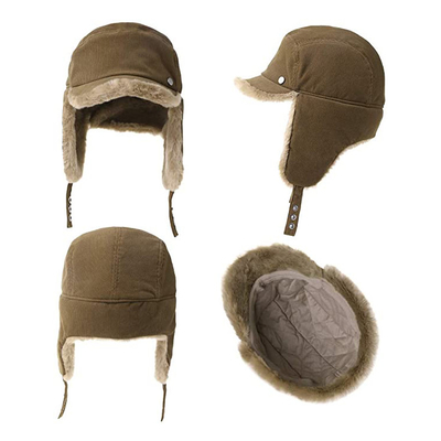 Topi Trapper Kulit Musim Dingin Pria 56cm Hangat Dengan Bulu