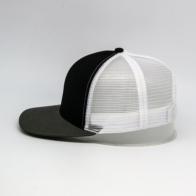 100% Katun 6 Panel Mesh Hip Pop Flat Visor Cap Topi Snapback yang Dapat Disesuaikan Dewasa