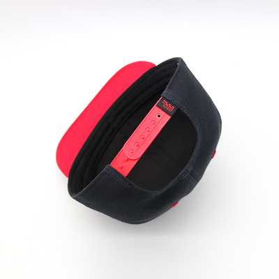 Hip Pop Flat Brim Snapback Hat 3D Bordir Hitam Dan Merah