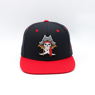 Hip Pop Flat Brim Snapback Hat 3D Bordir Hitam Dan Merah