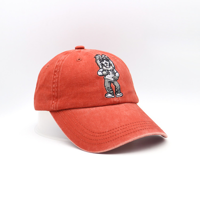 Enam Panel Bordir Topi Bisbol Dicuci 62CM Warna Oranye