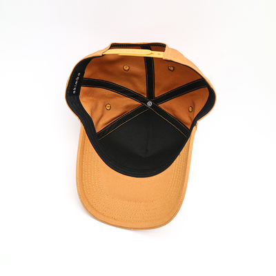 Topi Bisbol Pola Huruf Bordir 3D Kuning Coklat 100% Katun Twill Dibangun Topi