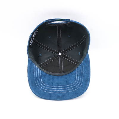 7 Panel Flat Brim Snapback Hats 100% Corduroy Denim Magic Tape Caps