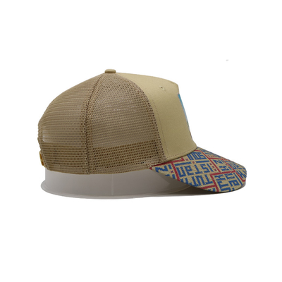 Cetak Patch 5 Panel Trucker Cap Cahaya Kuning Polyester Dan Mesh