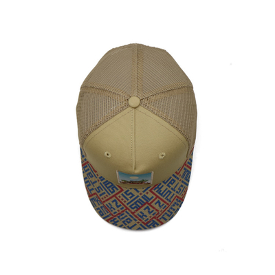 Cetak Patch 5 Panel Trucker Cap Cahaya Kuning Polyester Dan Mesh