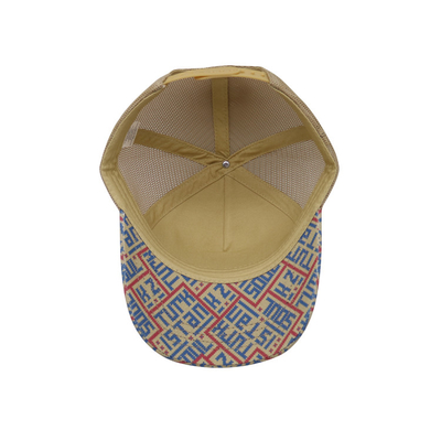 Cetak Patch 5 Panel Trucker Cap Cahaya Kuning Polyester Dan Mesh