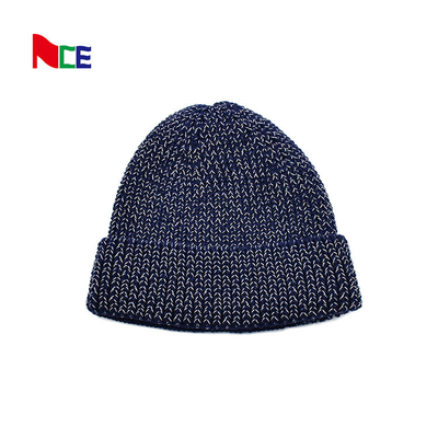 60 Cm Musim Dingin Beanie Topi Pria Reflektif Benang Rajut Tengkorak Lembut Hangat Lipat Manset Harian Beanie Caps