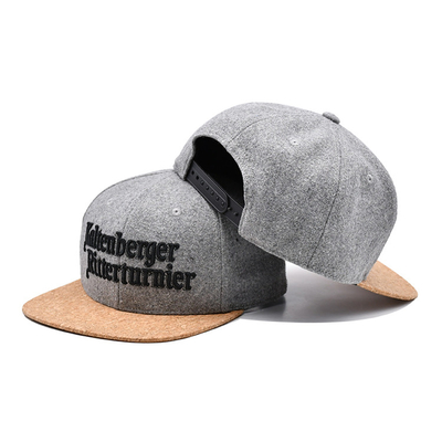 Gery 56cm Flat Brim Snapback Hats Bordir Street Unisex 6 Panel Snapback Cap