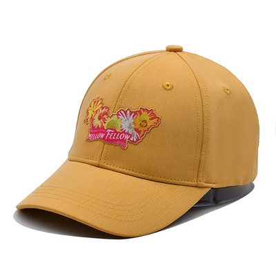 Adjustable 6 Panel Topi Bisbol Bordir 60cm Warna Kuning