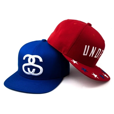 Kustom 3d Puff Bordir Flat Brim Snapback Hats Warna Hitam Merah Biru