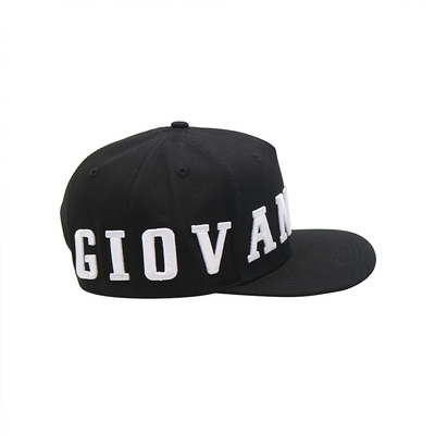 Topi Snapback Visor Datar Hitam Daya Tahan Tinggi Dengan Logo Bordir