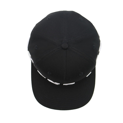 Topi Snapback Visor Datar Hitam Daya Tahan Tinggi Dengan Logo Bordir