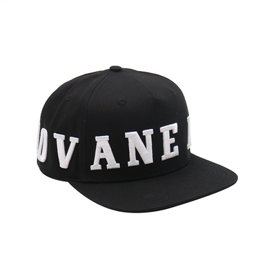 Topi Snapback Visor Datar Hitam Daya Tahan Tinggi Dengan Logo Bordir