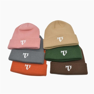 Topi Knit Beanie Bordir Logo Kustom 100% Acrylic Beanie Cap 58CM