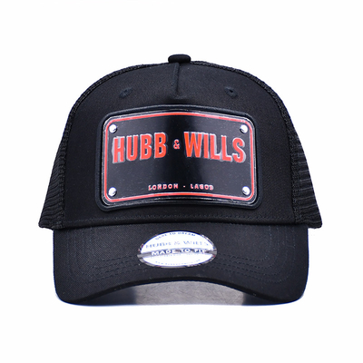 Topi bisbol pelat logam BSCI Topi Pengemudi Jala Pinggiran Kuning Logo Belakang Bordir 3D