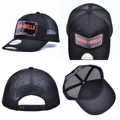 Topi bisbol pelat logam BSCI Topi Pengemudi Jala Pinggiran Kuning Logo Belakang Bordir 3D