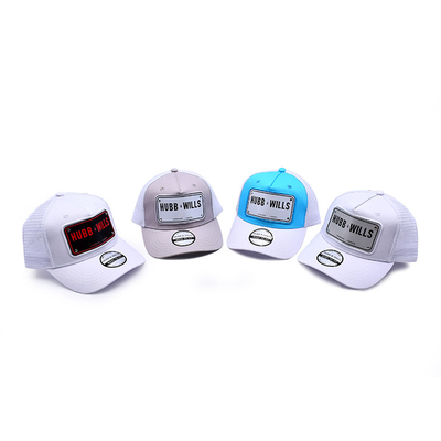 Topi bisbol pelat logam BSCI Topi Pengemudi Jala Pinggiran Kuning Logo Belakang Bordir 3D