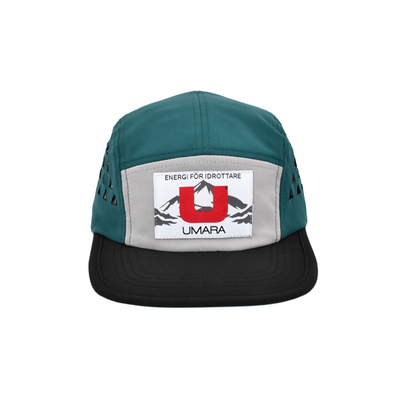 100% Polyester 5 Panel Laser Cutting Camper Gorra Cap Dengan Label Anyaman