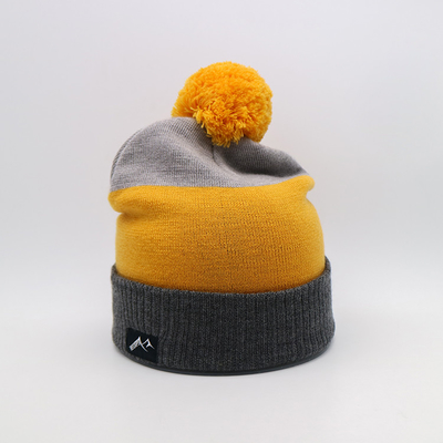 Topi Beanie Rajut Ringan 58CM Untuk Musim Dingin Dengan Warna Hitam Abu-abu Kuning