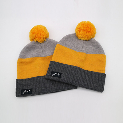 Topi Beanie Rajut Ringan 58CM Untuk Musim Dingin Dengan Warna Hitam Abu-abu Kuning