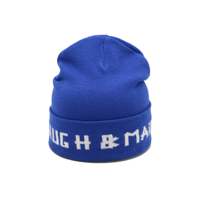 Topi Casual Custom Beanie blue bordir Logo Tebal, Lembut &amp; Hangat Chunky