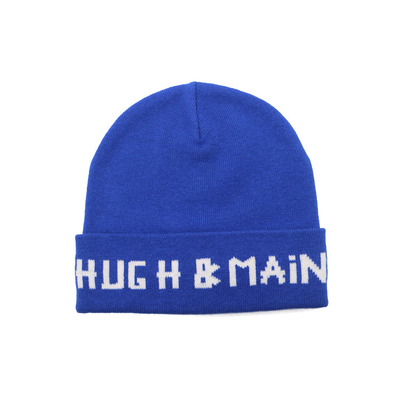 Topi Casual Custom Beanie blue bordir Logo Tebal, Lembut &amp; Hangat Chunky