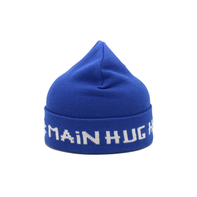 Topi Casual Custom Beanie blue bordir Logo Tebal, Lembut &amp; Hangat Chunky