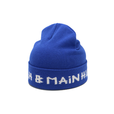 Topi Casual Custom Beanie blue bordir Logo Tebal, Lembut &amp; Hangat Chunky