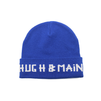 Topi Casual Custom Beanie blue bordir Logo Tebal, Lembut &amp; Hangat Chunky