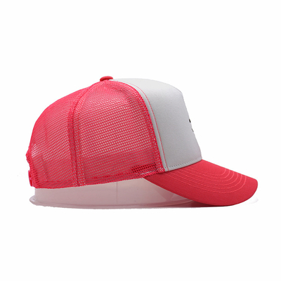 White and Pink Human Head Cotton Trucker Mesh Cap Bordir Logo