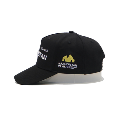 6 Panel Katun/Polyester/Nylon Baseball Cap dengan Curved Visor dan Mental Strap/Plastic Snap Closure