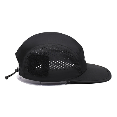 5 Panel Camper Hat dengan Sports Mesh Sweatband dan Flat Brim Shape Laser Cutting Panel