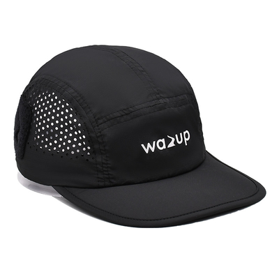 5 Panel Camper Hat dengan Sports Mesh Sweatband dan Flat Brim Shape Laser Cutting Panel