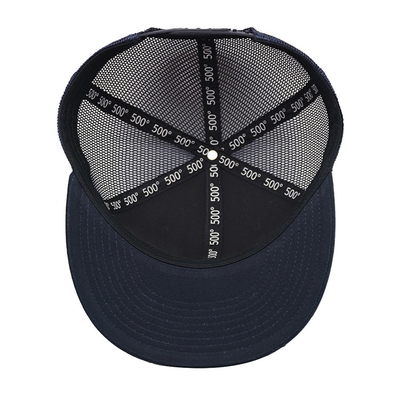 Flat Visor Kapas Pita Penahan Keringat Mesh Cap Enam Panel Tinggi Crown Mesh Kembali Trucker Cap